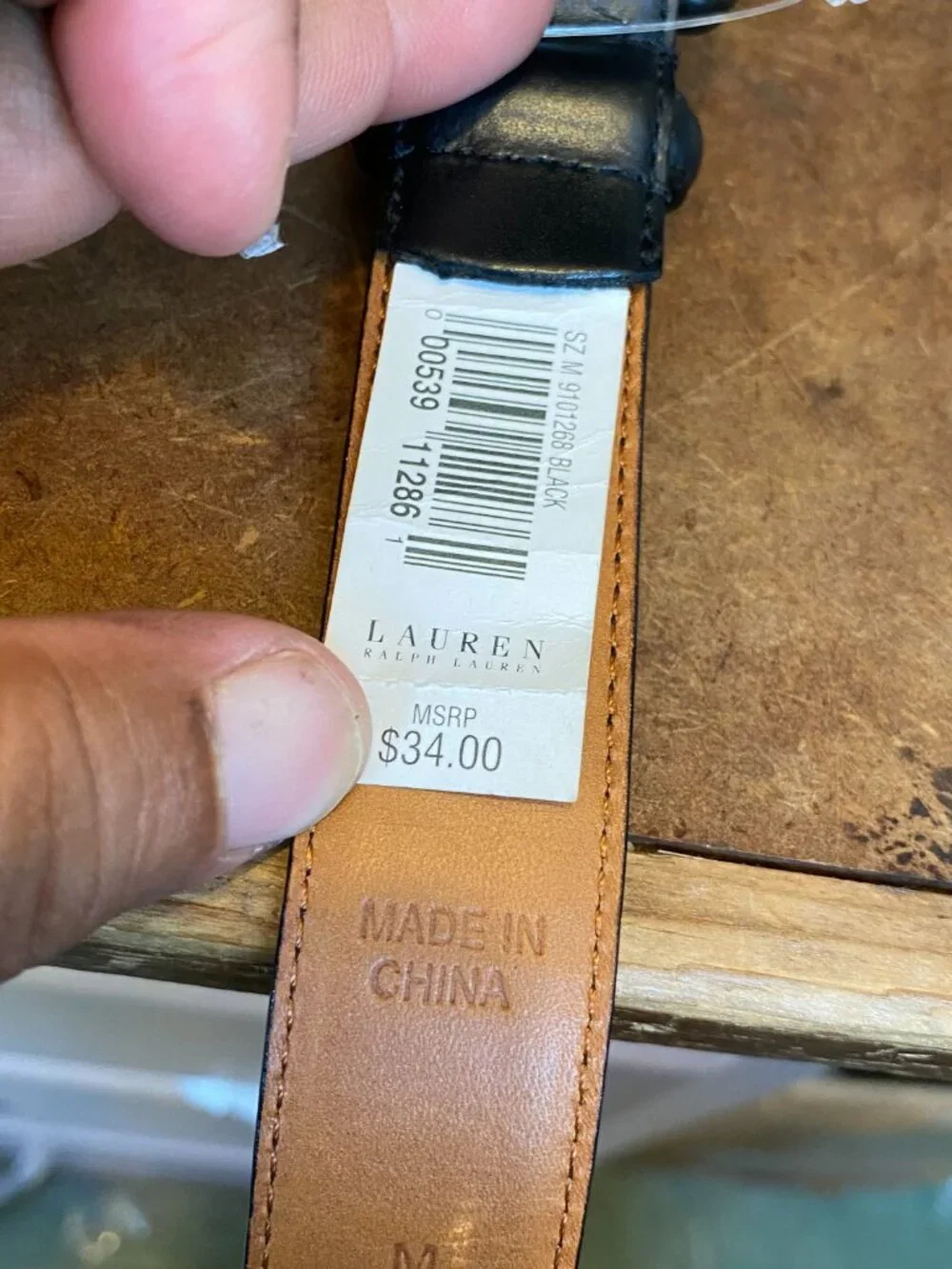 NWT Lauren Ralph Lauren black leather belt gold toned single prong buckle